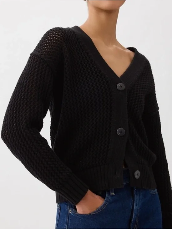 GAP Crochet Cardigan Sweater Black Open Knit Beachy Oversized Button Up Size L - Picture 3 of 16
